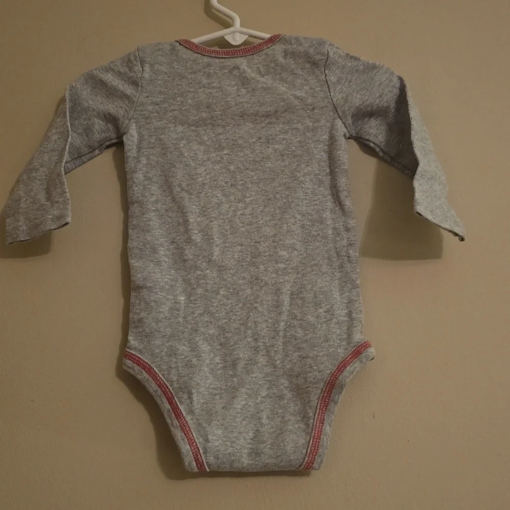 Just One You‎ Baby 9M Embroidery Christmas Long Sleeve Gray Red One Piece